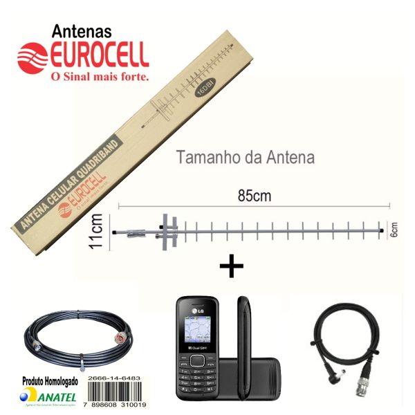 kit Antena Eurocell 16dbi e Celular LG B-220 com adaptador
