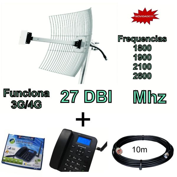 kit Antena Eurocell 27dbi quadriband e Celular Cromus cf-501 c/ cabo 10m