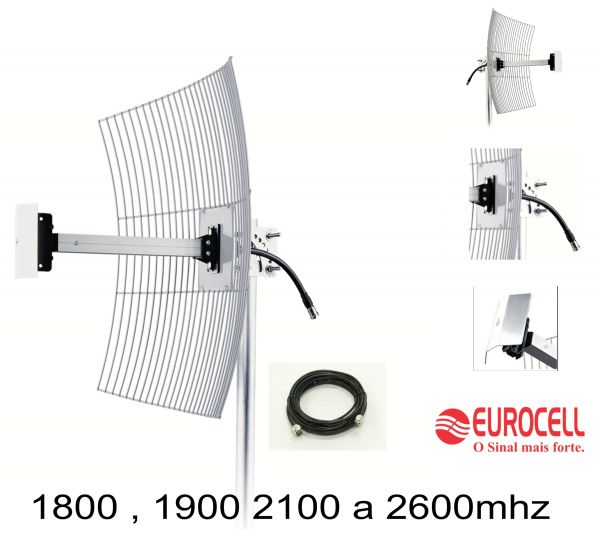 Antena Celular quadriband Eurocell 27DBI com cabo de 10m